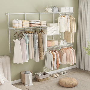 Closet System 4-8 FT Wall-Mounted Closet Shelves and Rod-White