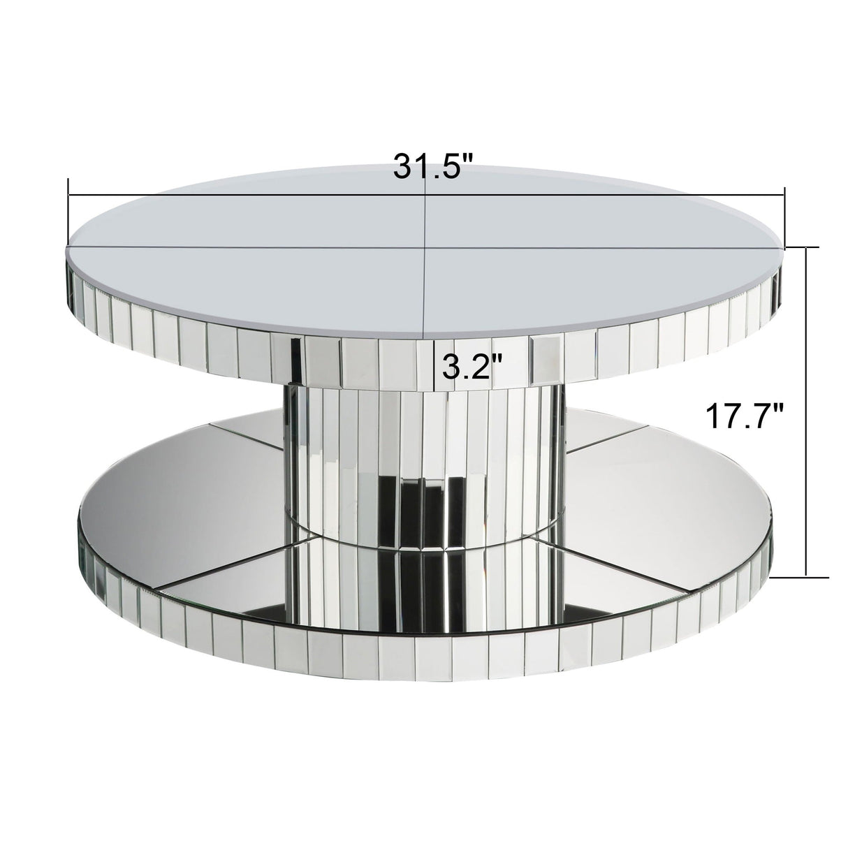 Luxury Double Tier Round Mirror Coffee & End Table With Fluted Glass Modern Sofa Side Table - Silver / Glass by Couch.com