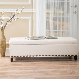 Upholstered Storage Ottoman With Nailhead Trim - Beige by Couch.com