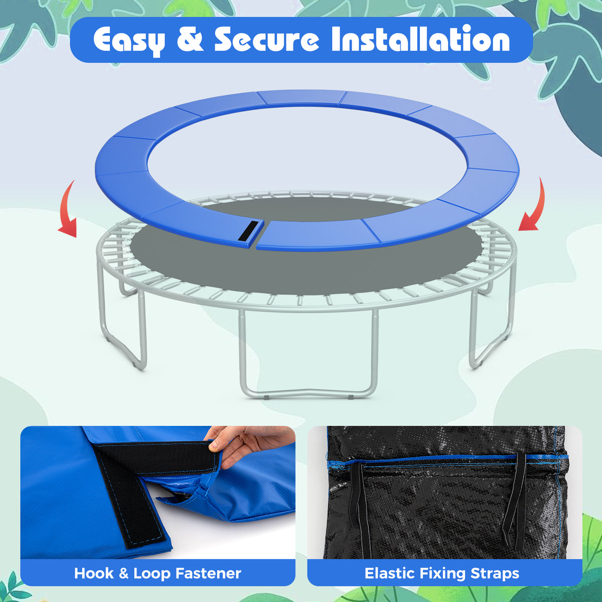 16 Feet Trampoline Pad Replacement Safety Pad with Fixing Straps (Blue)