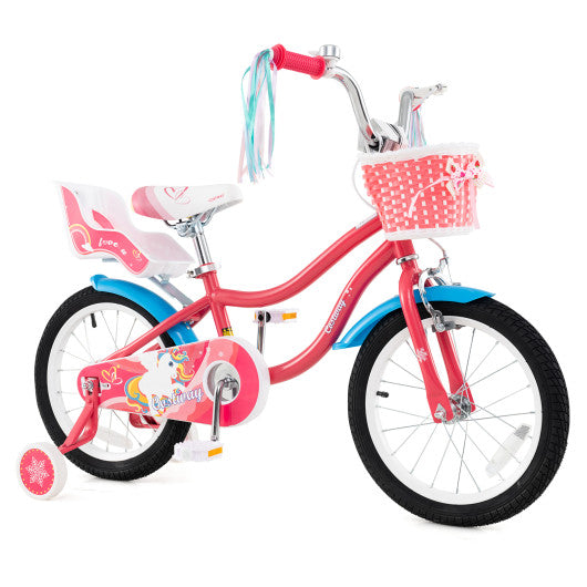 16 Inch Girls Bike for 4-7 Years Old Kids Bike with Doll Seat and Training Wheels