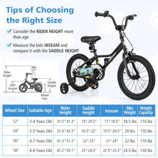 16 Inch Kids Bike Adjustable for 4-7 Years Old with Low-Step Frame