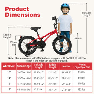 16 Inch Kids Bike Adjustable Bicycle with Reflectors and Bell for 4-7 Years Old