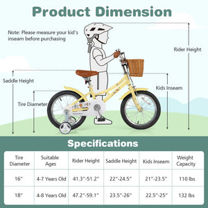 16 Inch Kids Bike Adjustable Bicycle with Reflectors and Bell for Children 4-7 Years Old-16 inches