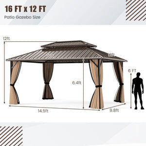 16 x 12 FT Hardtop Gazebo Outdoor Pergola for Patio Garden Deck Lawn Backyard Party Tent-Coffee
