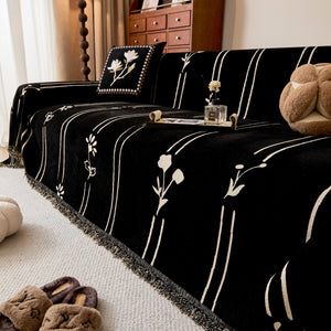 Chenille Jacquard Sofa Throw Cover with Tassel Soft Thick Couch Protector Blanket