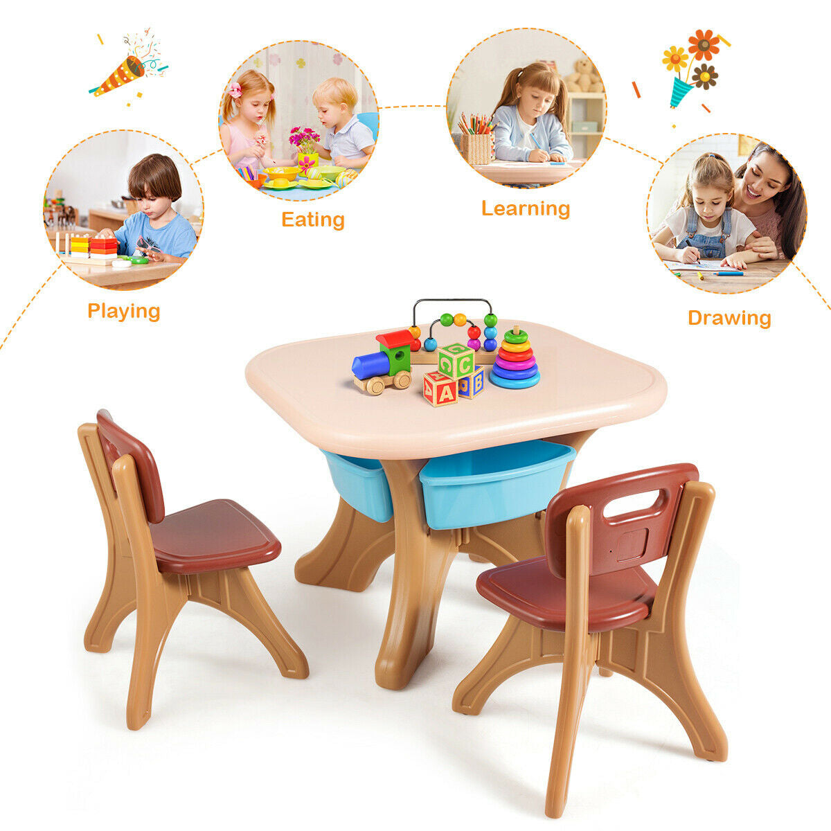 In/Outdoor 3-Piece Plastic Children Play Table & Chair Set