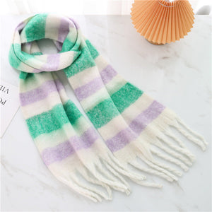 New Luxury Winter Soft Head Wraps Plaid Scarf Shawls Cashmere  Warm Cashmere Scarves Rainbow For Women