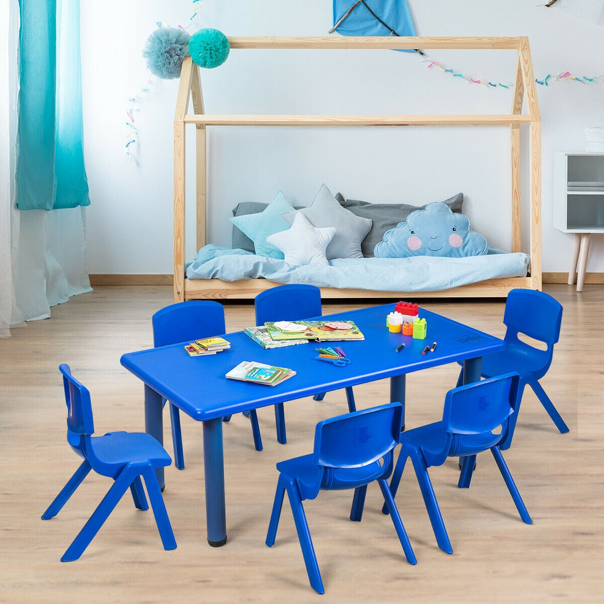 Kids Plastic Rectangular Learn and Play Table-Red