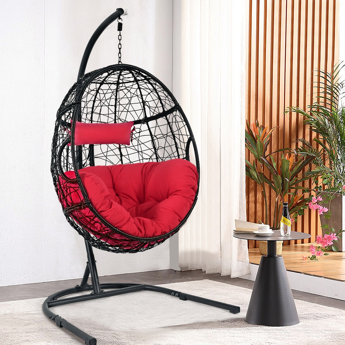 Hanging Cushioned Hammock Chair with Stand -Gray