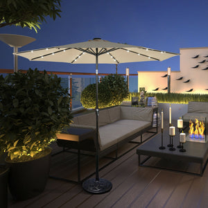 10' Solar LED Lighted Patio Market Umbrella Shade Tilt Adjustment Crank-Beige by DirectDeals