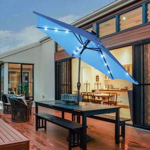9 Feet Solar LED Lighted Patio Market Umbrella Tilt Adjustment Crank Lift-Blue