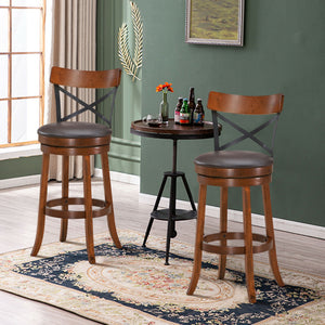 Set of 2 Bar Stools 360-Degree Swivel Dining Bar Chairs with Rubber Wood Legs-25 inch
