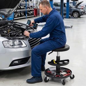 16.5"-22" Adjustable Height Seat Rolling Mechanic Stool with Wheels-Black