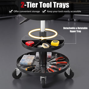 16.5"-22" Adjustable Height Seat Rolling Mechanic Stool with Wheels-Black