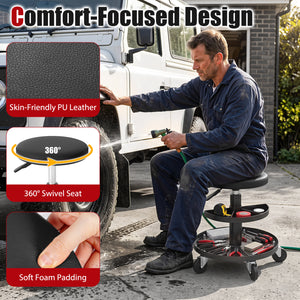 16.5"-22" Adjustable Height Seat Rolling Mechanic Stool with Wheels-Black