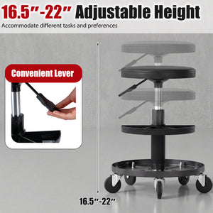 16.5"-22" Adjustable Height Seat Rolling Mechanic Stool with Wheels-Black
