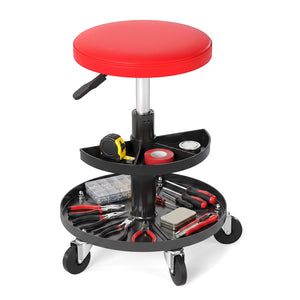 16.5"-22" Adjustable Height Seat Rolling Mechanic Stool with Wheels-Red