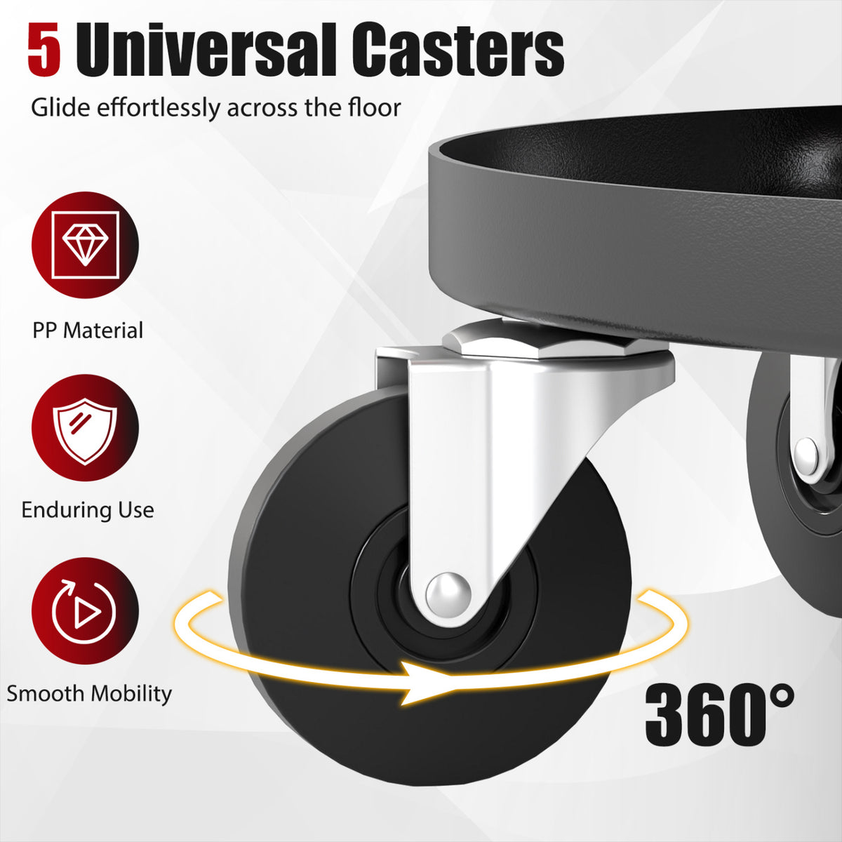 16.5"-22" Adjustable Height Seat Rolling Mechanic Stool with Wheels-Red