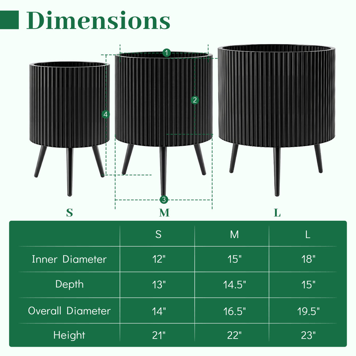 16.5 Inch Plant Pot with Stand and Tapered Legs for Garden
