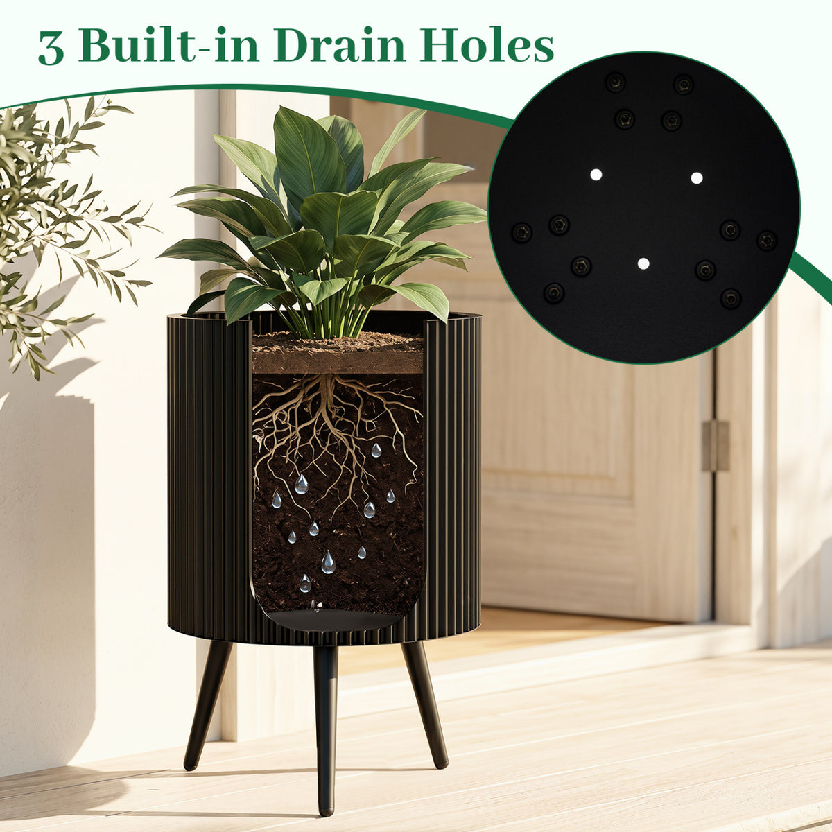 16.5 Inch Plant Pot with Stand and Tapered Legs for Garden