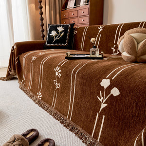 Chenille Jacquard Sofa Throw Cover with Tassel Soft Thick Couch Protector Blanket