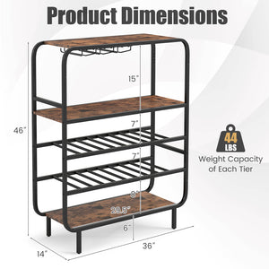 16 Bottle Wine Rack with 5-Tier Wine Shelf and Glass Holders for Kitchen Bar-Rustic Brown