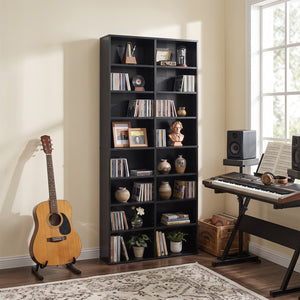 16 Compartment CD Storage Unit 54" Freestanding Open Display Shelf with 12 Removable Shelves-Black