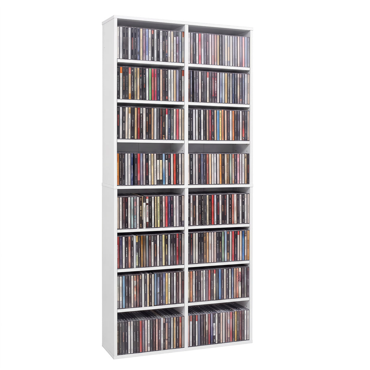 16 Compartment CD Storage Unit 54" Freestanding Open Display Shelf with 12 Removable Shelves-White