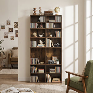 16 Compartment CD Storage Unit 54" Freestanding Open Display Shelf with 12 Removable Shelves-Brown