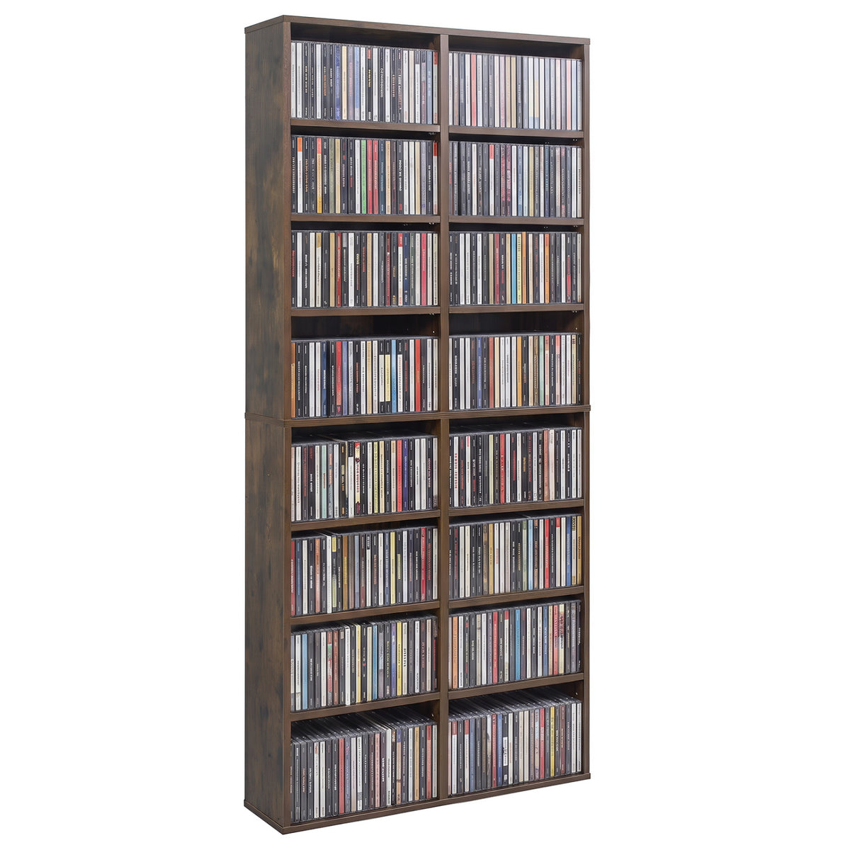 16 Compartment CD Storage Unit 54" Freestanding Open Display Shelf with 12 Removable Shelves-Brown