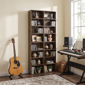 16 Compartment CD Storage Unit 54" Freestanding Open Display Shelf with 12 Removable Shelves-Brown