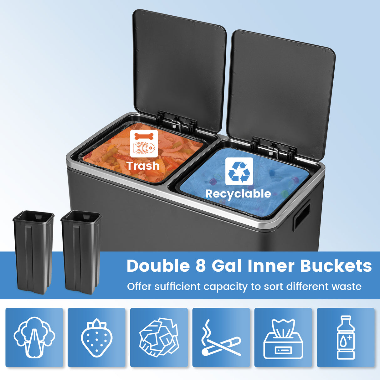 16 Gallon Dual Step Trash Can-Black