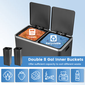 16 Gallon Dual Step Trash Can-Black
