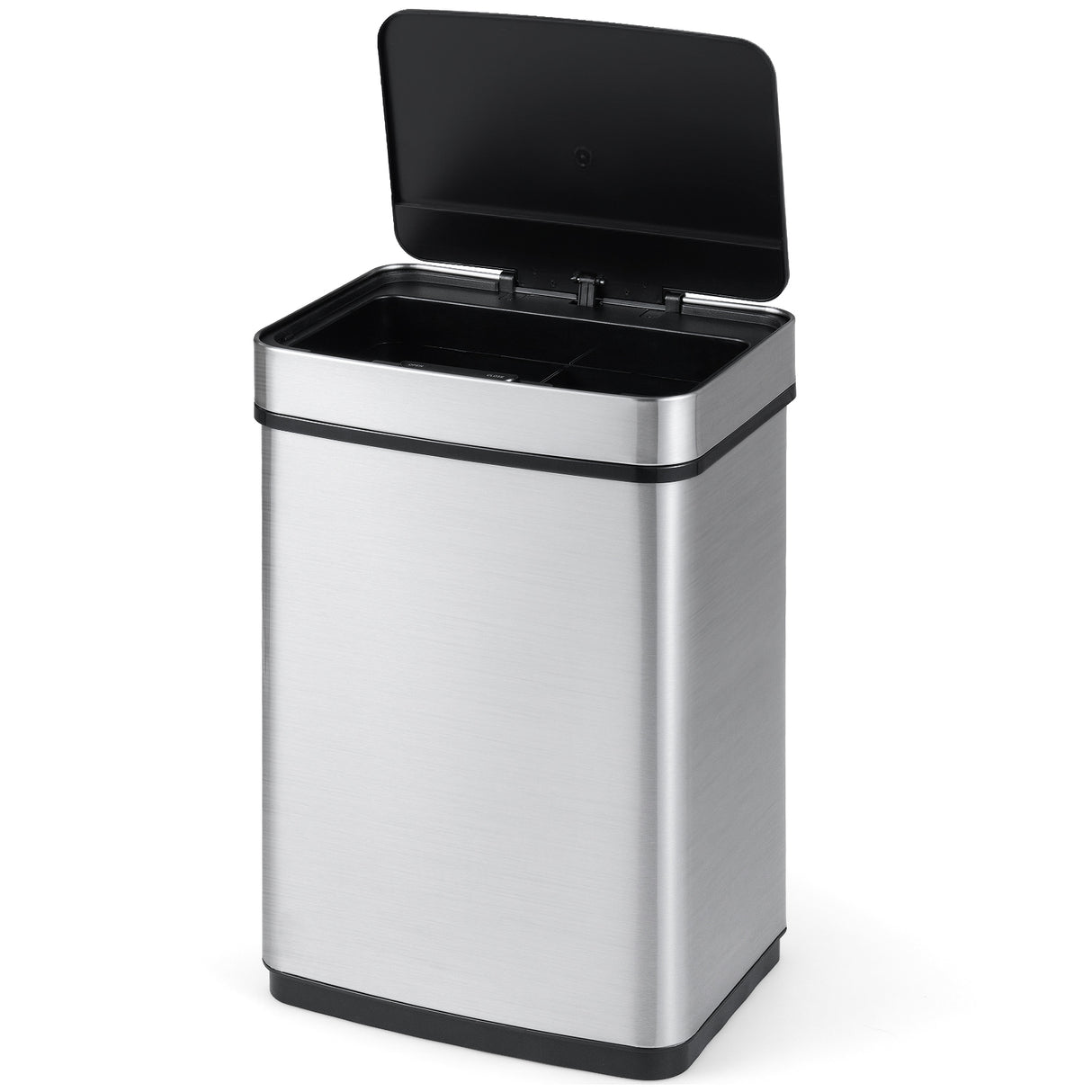 16 Gallon Trash Can Infrared Motion Sensor Garbage Can with Dual Compartments-Silver
