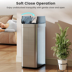 16 Gallon Trash Can with Wing Lids for Bedroom Bathroom Kitchen-Silver