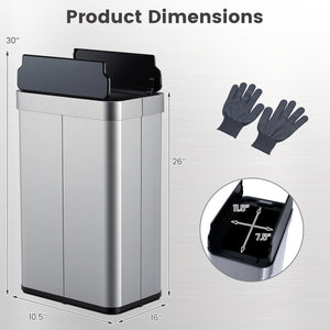 16 Gallon Trash Can with Wing Lids for Bedroom Bathroom Kitchen-Silver