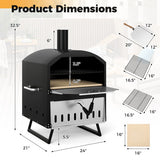 Outdoor 16 Inch 2-Layer Wood Fired Pizza Oven with Square Stone-Black