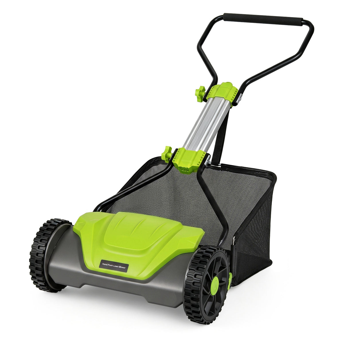 16 Inch Adjustable Cutting Heights 5-Blade Push Reel Lawn Mower with 8 Gal Removable Grass Catcher Bag-Green