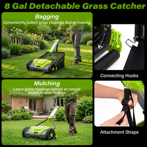 16 Inch Adjustable Cutting Heights 5-Blade Push Reel Lawn Mower with 8 Gal Removable Grass Catcher Bag-Green