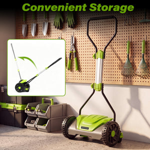 16 Inch Adjustable Cutting Heights 5-Blade Push Reel Lawn Mower with 8 Gal Removable Grass Catcher Bag-Green