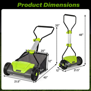 16 Inch Adjustable Cutting Heights 5-Blade Push Reel Lawn Mower with 8 Gal Removable Grass Catcher Bag-Green