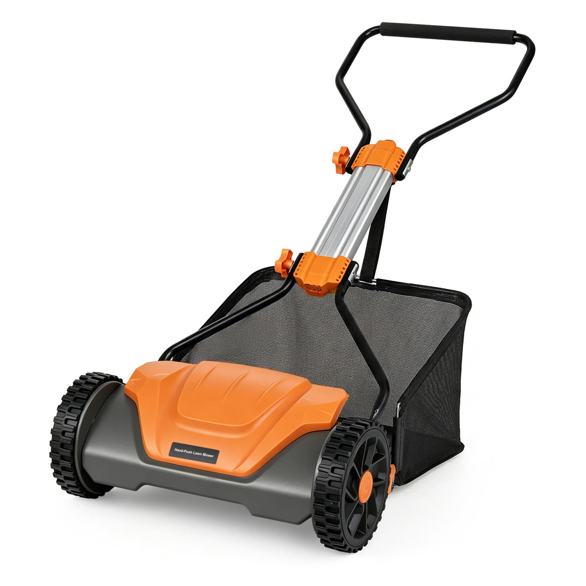 16 Inch Adjustable Cutting Heights 5-Blade Push Reel Lawn Mower with 8 Gal Removable Grass Catcher Bag-Orange
