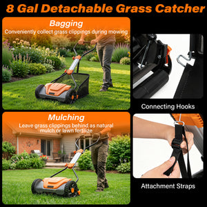 16 Inch Adjustable Cutting Heights 5-Blade Push Reel Lawn Mower with 8 Gal Removable Grass Catcher Bag-Orange
