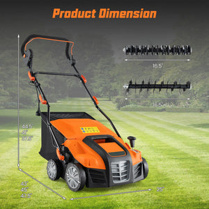 16-Inch Electric Lawn Dethatcher and Scarifier with Collection Bag-Orange