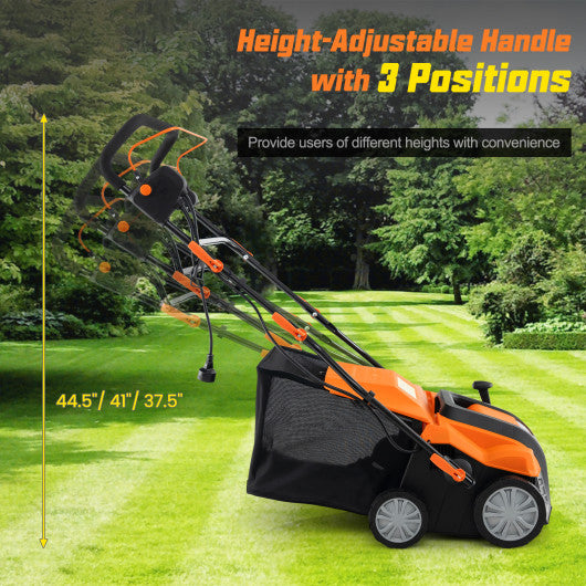 16-Inch Electric Lawn Dethatcher and Scarifier with Collection Bag-Orange