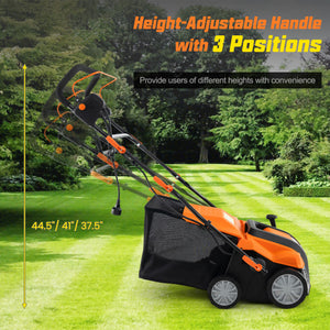 16-Inch Electric Lawn Dethatcher and Scarifier with Collection Bag-Orange