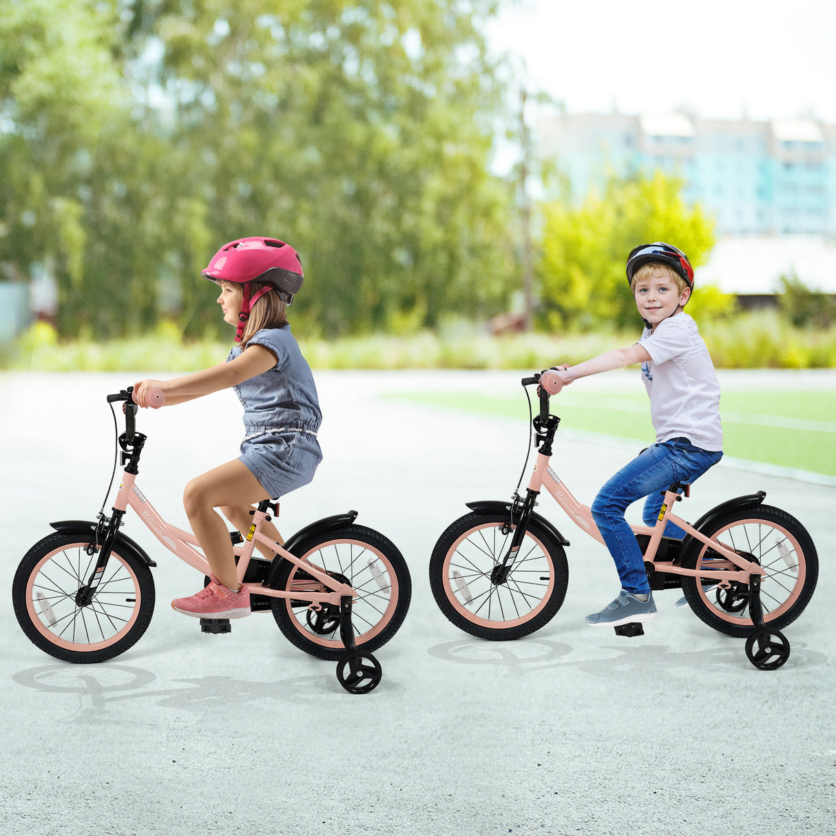 16 Inch Kids Bike Adjustable with Removable Training Wheels Pink for 3-8 Years Old