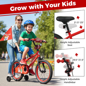 16 Inch Kids Bike Adjustable with Christmas Music & Flag for Aged 4-7 Years Old