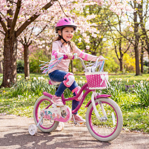 16-Inch Kids Bike Adjustable with Basket and Streamers Rose Red - Princess of the Sea Theme